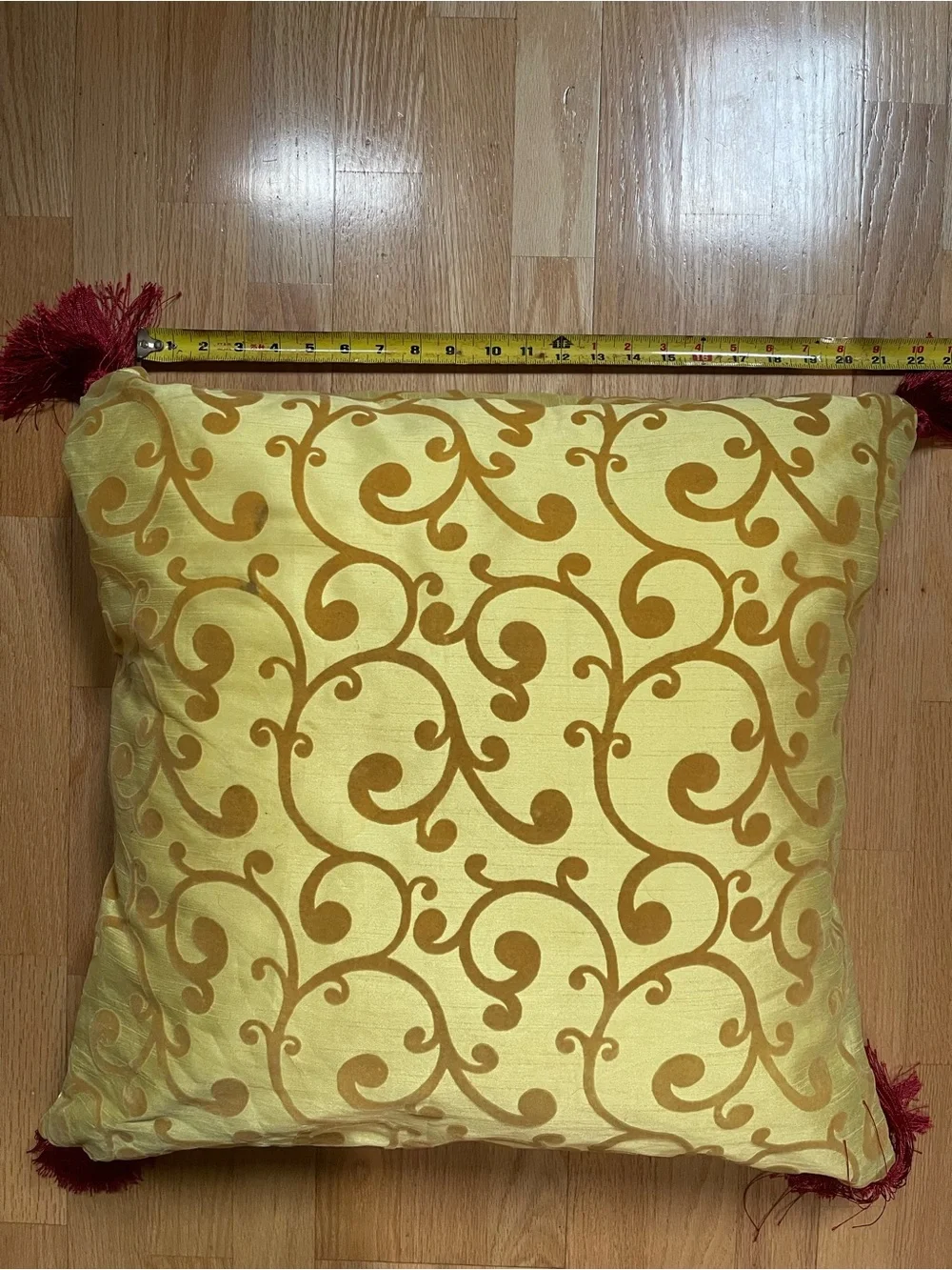 Throw Pillow-yellow with pink tassels